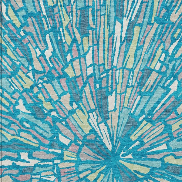 Abstract Teal Washable Polyester Area Rug for Indoor Outdoor Patios and Living Spaces