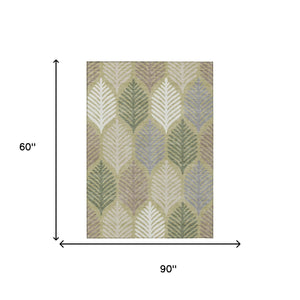5 X 8 Floral Polyester Area Rug Washable Low Pile for Indoor Outdoor Living Spaces