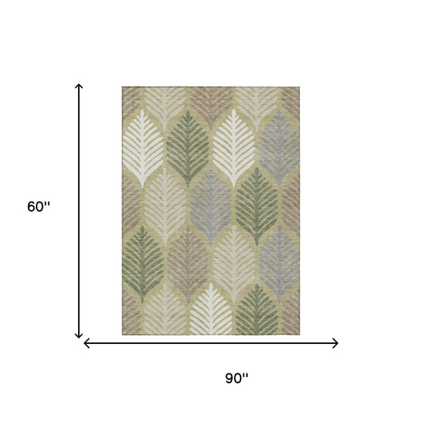 5 X 8 Floral Polyester Area Rug Washable Low Pile for Indoor Outdoor Living Spaces