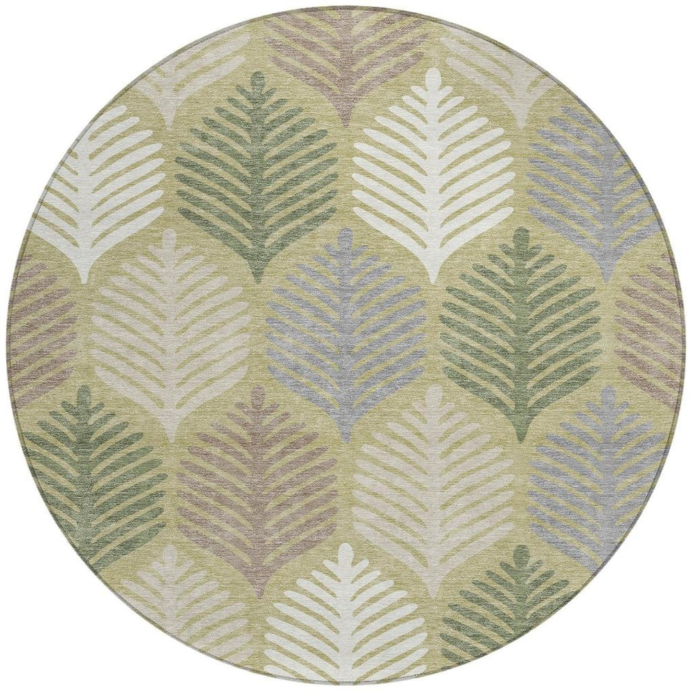 8 Ft Round Floral Polyester Area Rug for Indoor Outdoor Patios and Entryways