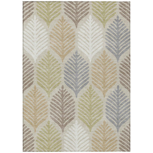 HomeRoots 5 X 8 Floral Polyester Area Rug Washable Indoor Outdoor Use Beige Ivory 728475