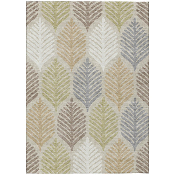 HomeRoots 5 X 8 Floral Polyester Area Rug Washable Indoor Outdoor Use Beige Ivory 728475