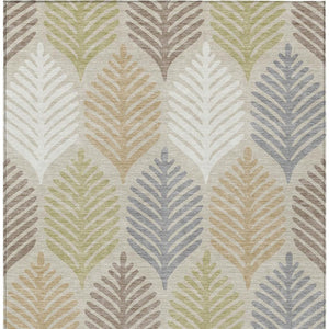 5 X 8 Floral Polyester Area Rug Washable Indoor Outdoor Use Beige Ivory