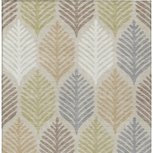 5 X 8 Floral Polyester Area Rug Washable Indoor Outdoor Use Beige Ivory