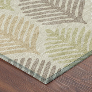5 X 8 Floral Polyester Area Rug Washable Indoor Outdoor Use Beige Ivory