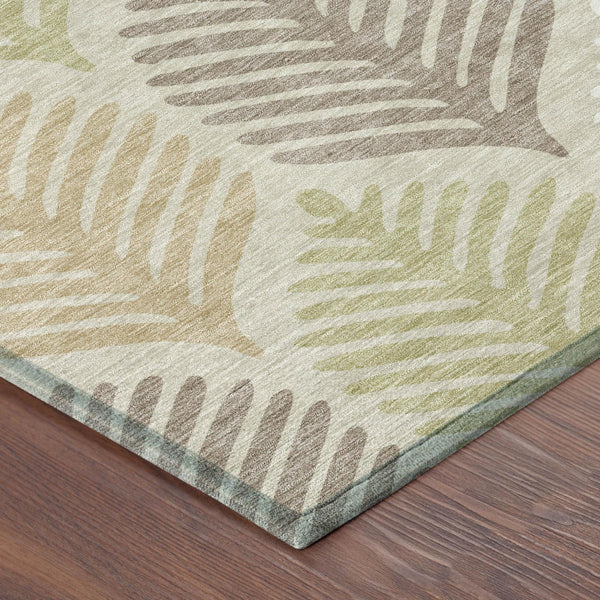 5 X 8 Floral Polyester Area Rug Washable Indoor Outdoor Use Beige Ivory