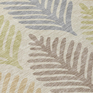 5 X 8 Floral Polyester Area Rug Washable Indoor Outdoor Use Beige Ivory
