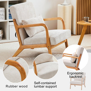 English Elm Mid-Century Upholstered Accent Chair with Pillow, Ergonomic Solid Wood Frame for Living Room W2989P241862