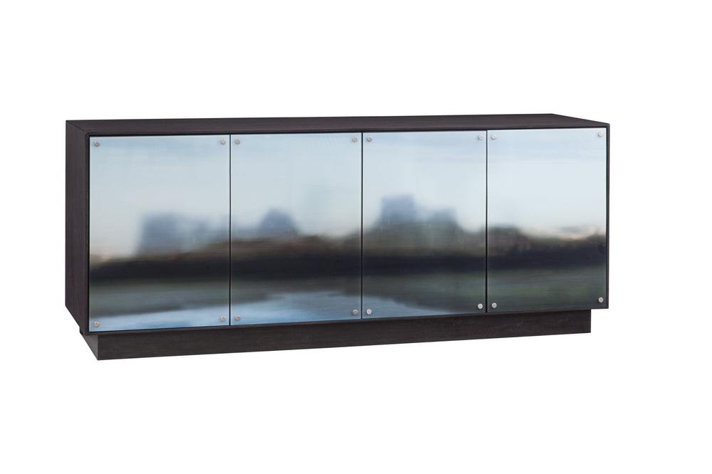 Basset Mirror Perspective Server: Sophisticated Hardwood Design With Glass Doors & Adjustable Shelves For Modern Spaces Blue Wood,Mdf,Glass,Birch Veneer 7285-dr-576