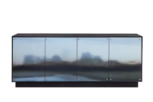 Basset Mirror Perspective Server: Sophisticated Hardwood Design With Glass Doors & Adjustable Shelves For Modern Spaces Blue Wood,Mdf,Glass,Birch Veneer 7285-dr-576