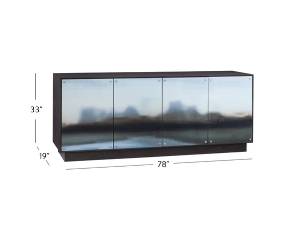 Basset Mirror Perspective Server: Sophisticated Hardwood Design With Glass Doors & Adjustable Shelves For Modern Spaces Blue Wood,Mdf,Glass,Birch Veneer 7285-dr-576