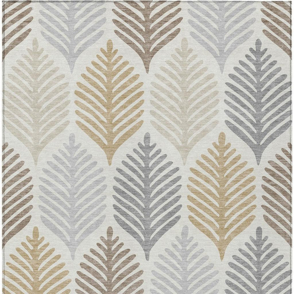 5 X 8 Ivory Beige Floral Polyester Washable Rug for Indoor Outdoor Patios