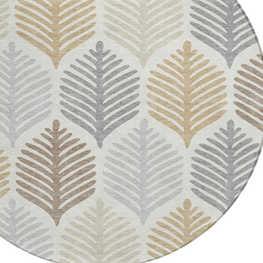 8 Foot Round Floral Polyester Area Rug Washable Indoor Outdoor Patio Living