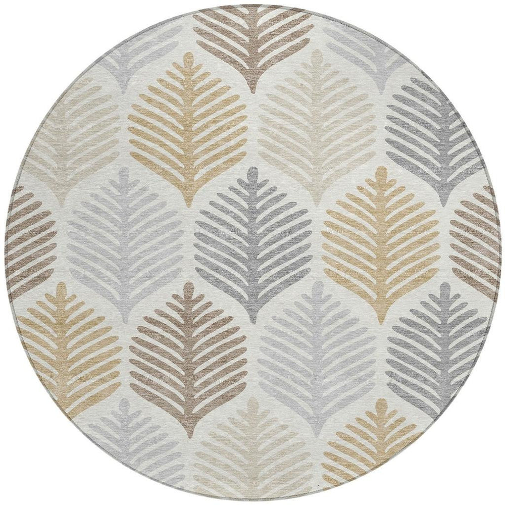 8 Foot Round Floral Polyester Area Rug Washable Indoor Outdoor Patio Living