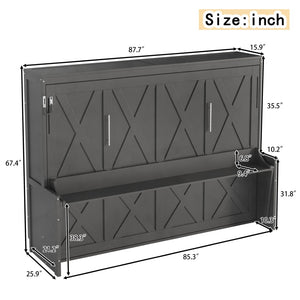 English Elm Queen Murphy Bed with Fold Down Desk Led Lighting and Usb Port for Home Office Dark Gray W1580S00457