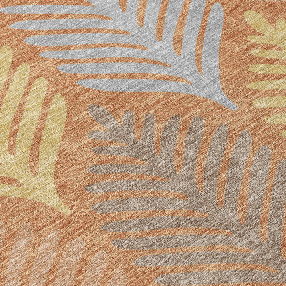 5x8 Floral Polyester Area Rug Washable Indoor Outdoor Patio Orange Copper Tones