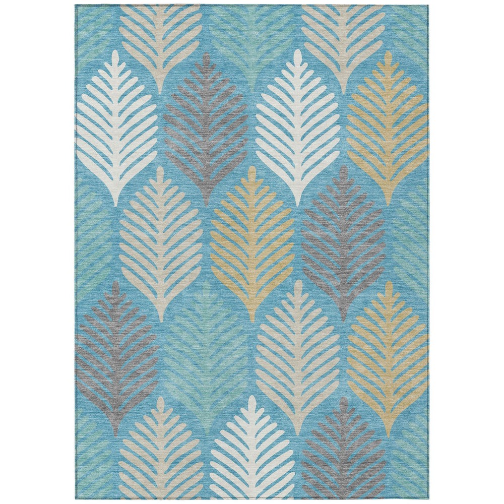 HomeRoots 5x8 Floral Polyester Area Rug Washable Teal Ivory for Patio or Living Room 728517