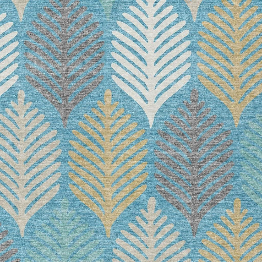 HomeRoots 5x8 Floral Polyester Area Rug Washable Teal Ivory for Patio or Living Room 728517