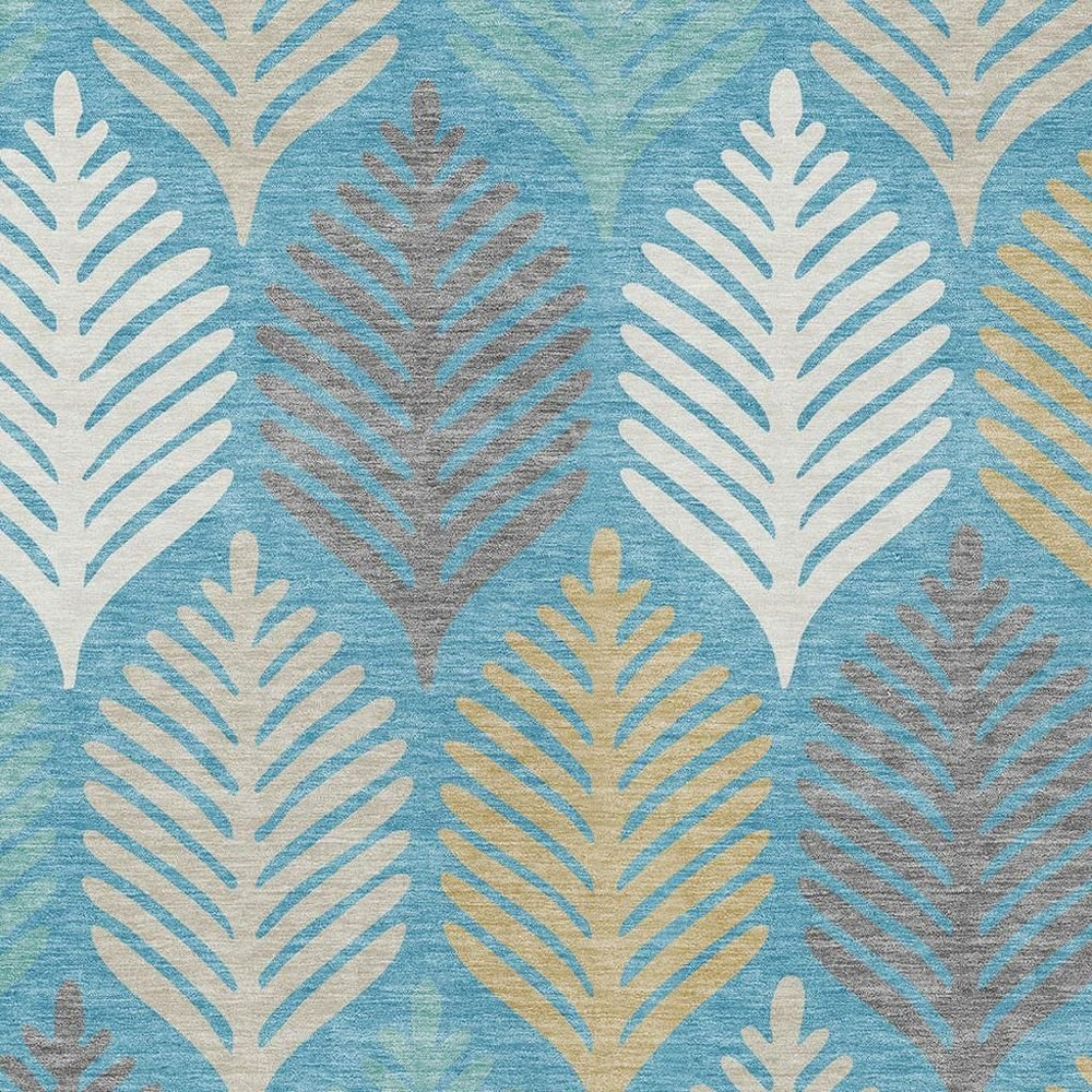 HomeRoots 8 Ft X 10 Ft Floral Polyester Area Rug Teal Ivory Machine Washable Indoor Outdoor 728519