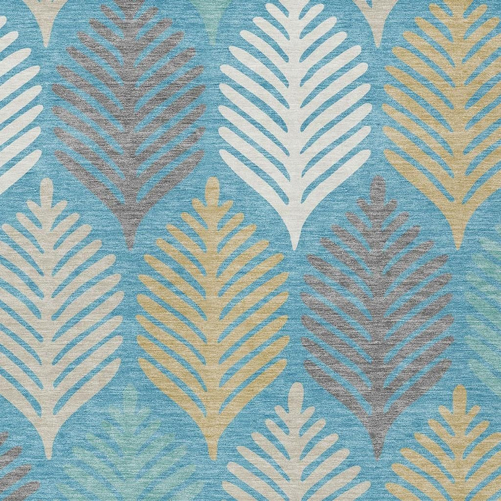 HomeRoots 9x12 Floral Polyester Area Rug Washable Teal Ivory Indoor Outdoor Patio Living 728520