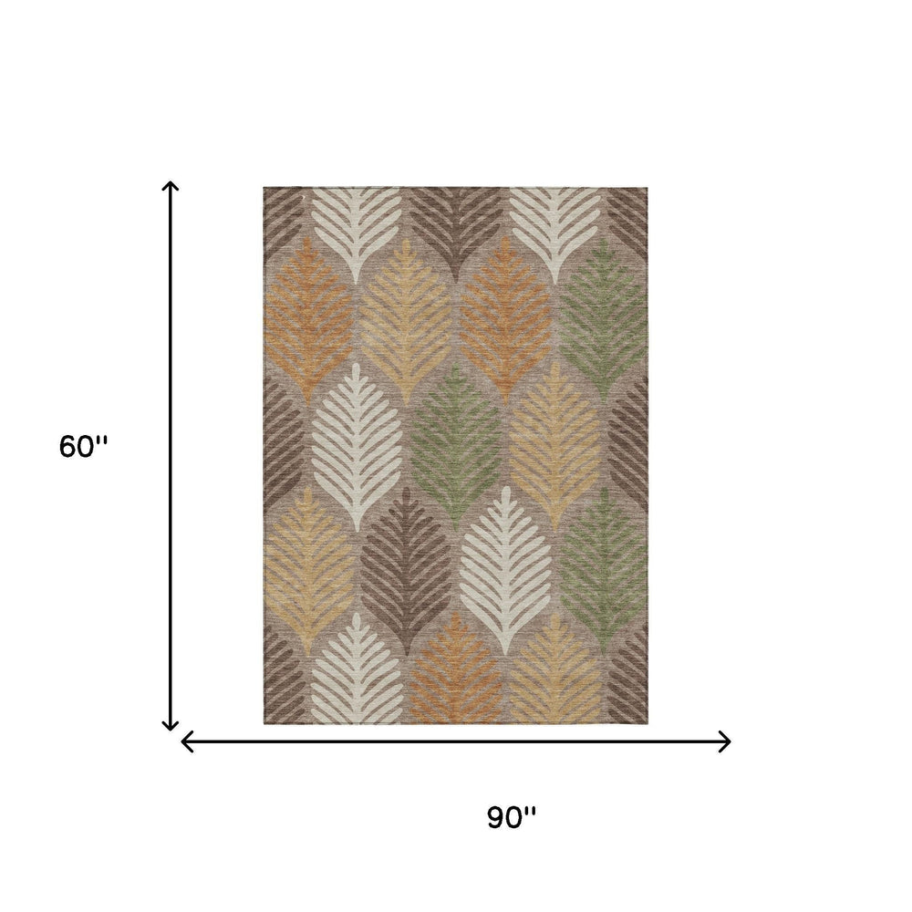 HomeRoots 5 Foot X 8 Washable Floral Polyester Area Rug for Indoor Outdoor Living 728523