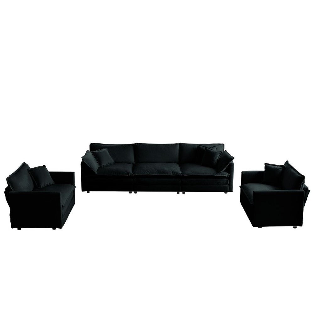 English Elm Sofa Set Of 3 – Modern Black Chenille Living Room Furniture With Accent Chairs For Comfortable Style W714S00618-GIGA