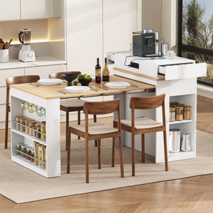 English Elm [video] Trexm Folding Bar Height Kitchen Island with Storage Drawers and Built-in Power Outlet XW000028AAK
