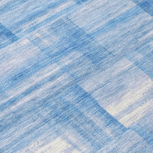 8 Ft Round Striped Polyester Rug Washable Indoor Outdoor Patio Deck Blue Ivory