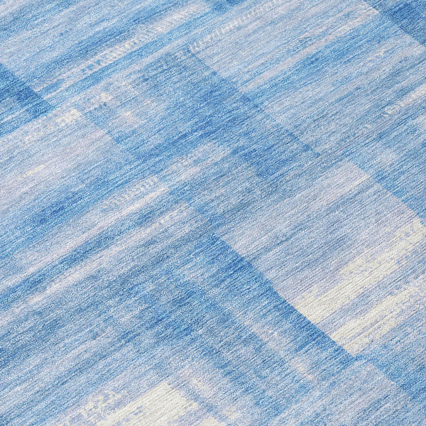 8 Ft Round Striped Polyester Rug Washable Indoor Outdoor Patio Deck Blue Ivory
