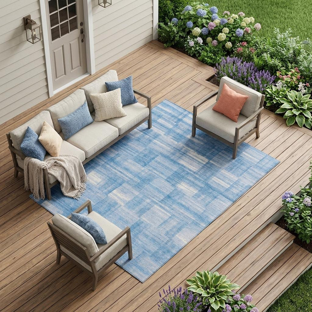 8 Ft X 10 Ft Striped Polyester Indoor Outdoor Rug Washable Coastal Patio Decor