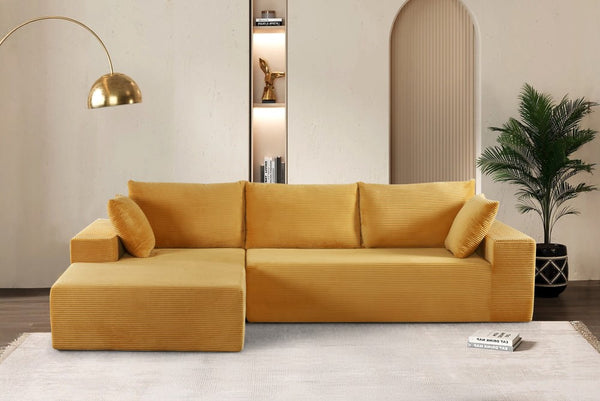 English Elm Cozyform Convertible Sectional Sofa In Ginger Yellow Corduroy - No Assembly, Modern Comfort For All B2735P359713