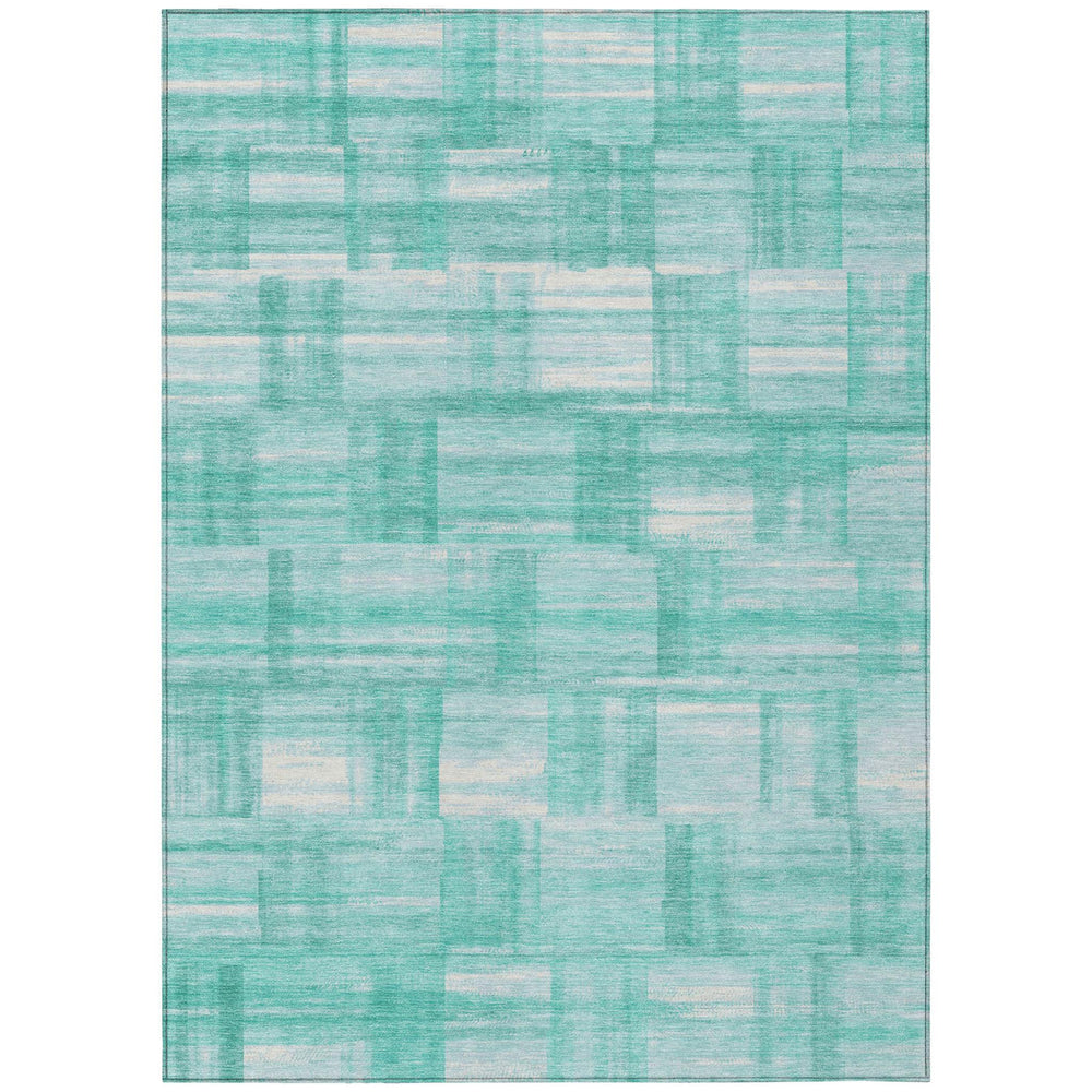 HomeRoots 8 X 10 Teal Aqua Stripe Washable Polyester Indoor Outdoor Rug for Patio or Family 728603