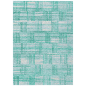 HomeRoots 8 X 10 Teal Aqua Stripe Washable Polyester Indoor Outdoor Rug for Patio or Family 728603