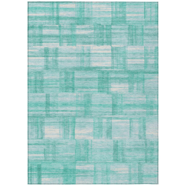 HomeRoots 8 X 10 Teal Aqua Stripe Washable Polyester Indoor Outdoor Rug for Patio or Family 728603