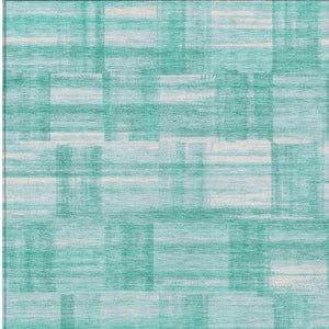 8 X 10 Teal Aqua Stripe Washable Polyester Indoor Outdoor Rug for Patio or Family