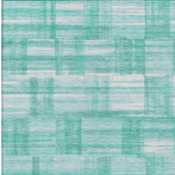 8 X 10 Teal Aqua Stripe Washable Polyester Indoor Outdoor Rug for Patio or Family