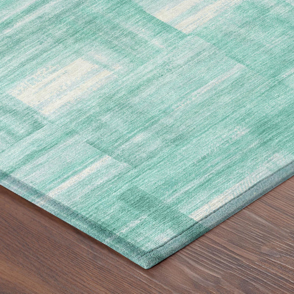 8 X 10 Teal Aqua Stripe Washable Polyester Indoor Outdoor Rug for Patio or Family