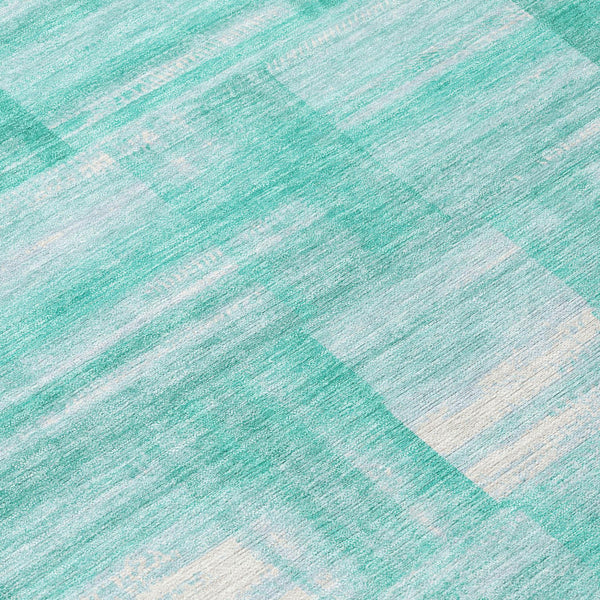 8 X 10 Teal Aqua Stripe Washable Polyester Indoor Outdoor Rug for Patio or Family