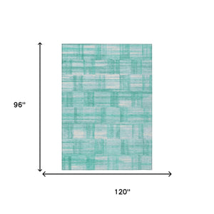 8 X 10 Teal Aqua Stripe Washable Polyester Indoor Outdoor Rug for Patio or Family