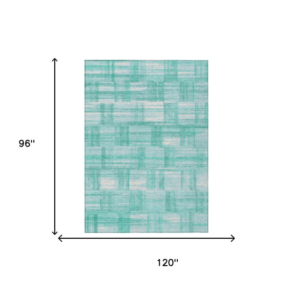 8 X 10 Teal Aqua Stripe Washable Polyester Indoor Outdoor Rug for Patio or Family