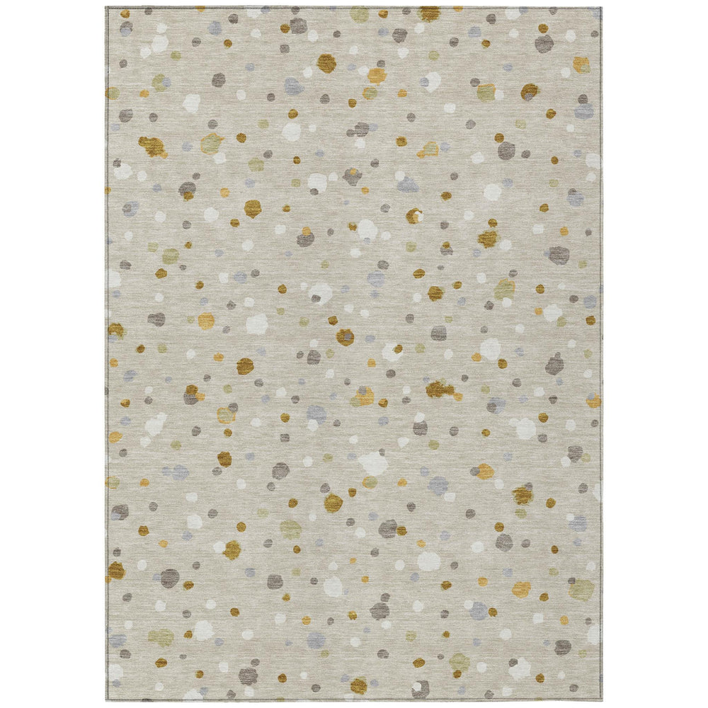 HomeRoots Geometric Beige Gold Polyester Washable Area Rug for Indoor Outdoor Patio Living Room 9' x 12' 728610