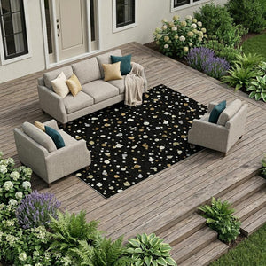10 X 14 Black Gold Geometric Polyester Area Rug Washable for Indoor Outdoor Use