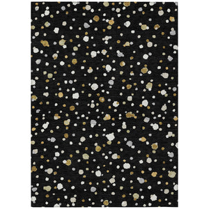 HomeRoots 10 X 14 Black Gold Geometric Polyester Area Rug Washable for Indoor Outdoor Use 728617