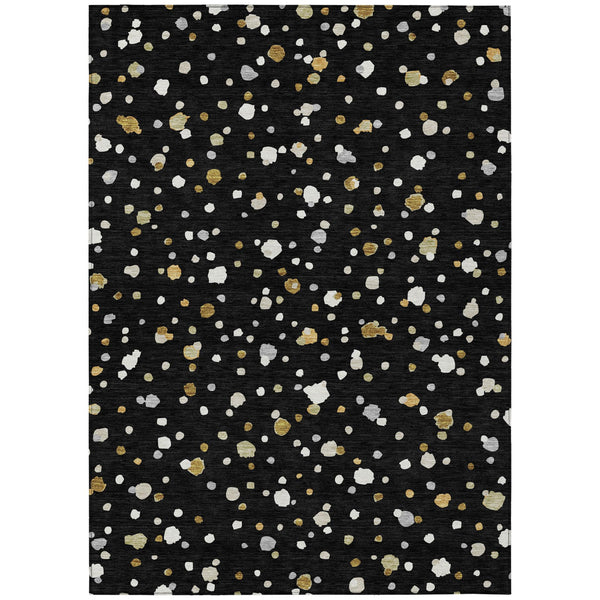 HomeRoots 10 X 14 Black Gold Geometric Polyester Area Rug Washable for Indoor Outdoor Use 728617