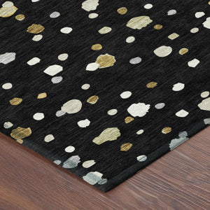 10 X 14 Black Gold Geometric Polyester Area Rug Washable for Indoor Outdoor Use
