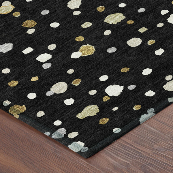 10 X 14 Black Gold Geometric Polyester Area Rug Washable for Indoor Outdoor Use