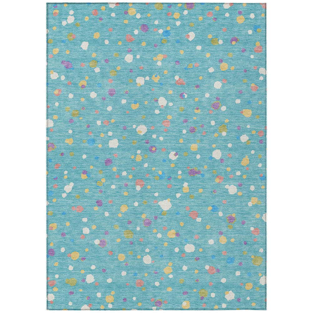 HomeRoots Geometric Polyester Area Rug Washable Indoor Outdoor Teal Pink Patio Living Room Accent 5' x 8' 728661