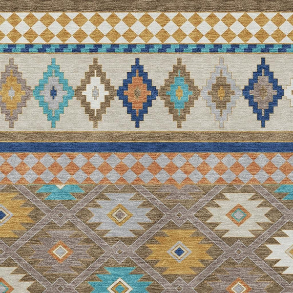 Southwestern Geometric Washable Polyester Area Rug for Indoor Outdoor Earthy Boho Patio Decor
