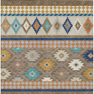 Southwestern Geometric Washable Polyester Area Rug for Indoor Outdoor Earthy Boho Patio Decor
