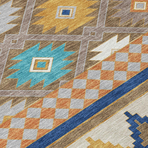 Southwestern Geometric Washable Polyester Area Rug for Indoor Outdoor Earthy Boho Patio Decor